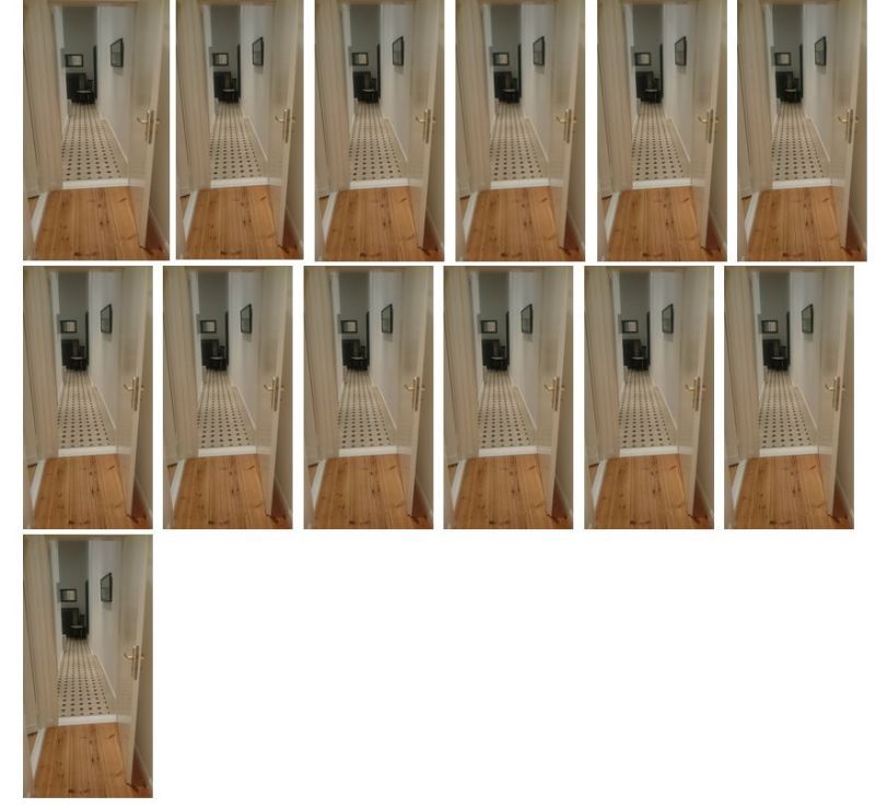 13 Wohnungsflure nebeneinander abgebildet