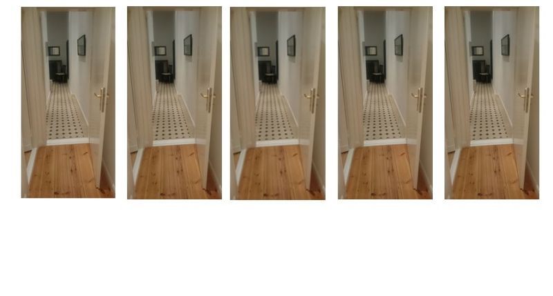5 Wohnungsflure nebeneinander abgebildet