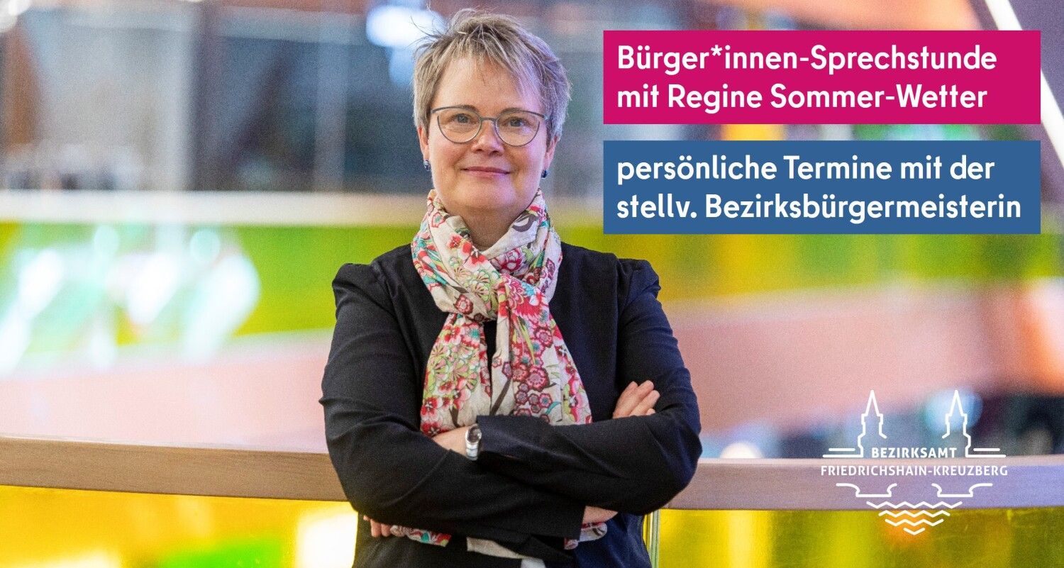 Regine Sommer-Wetter mit Schriftzug: Einladung zur Sprechstunde für Bürgerinnen und Bürger