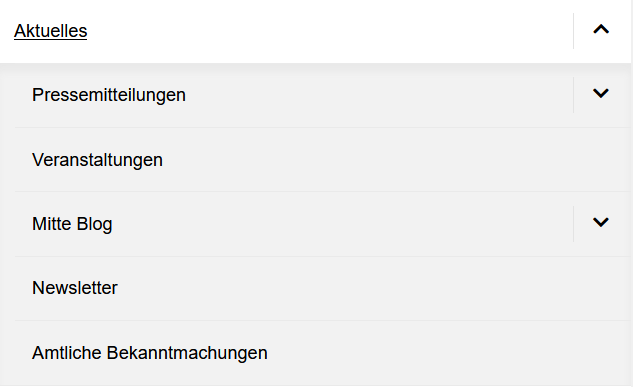 Screenshot Navigation Seitenmenü Aktuelles