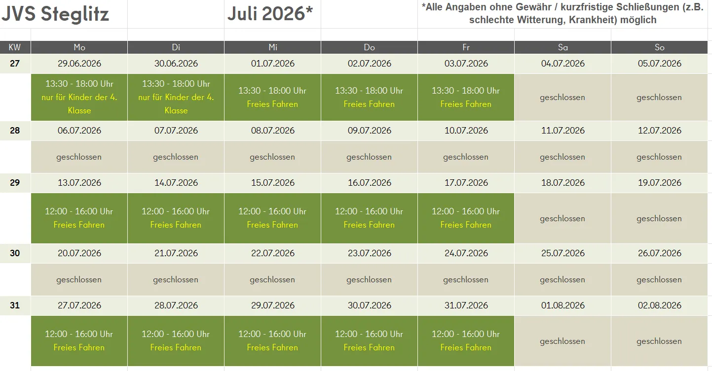 Öffnungszeiten JVS Steglitz 07/2026