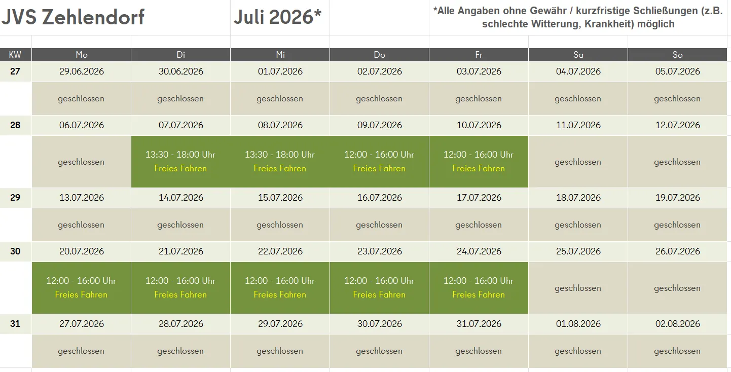 Öffnungszeiten JVS Zehlendorf 07/2026