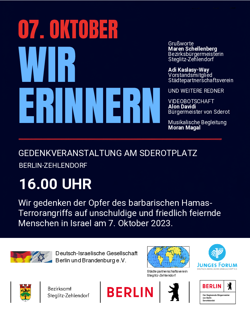 07. Oktober 2026 – Gedenkveranstaltung am Sderotplatz, Instagram-Post (4:5)