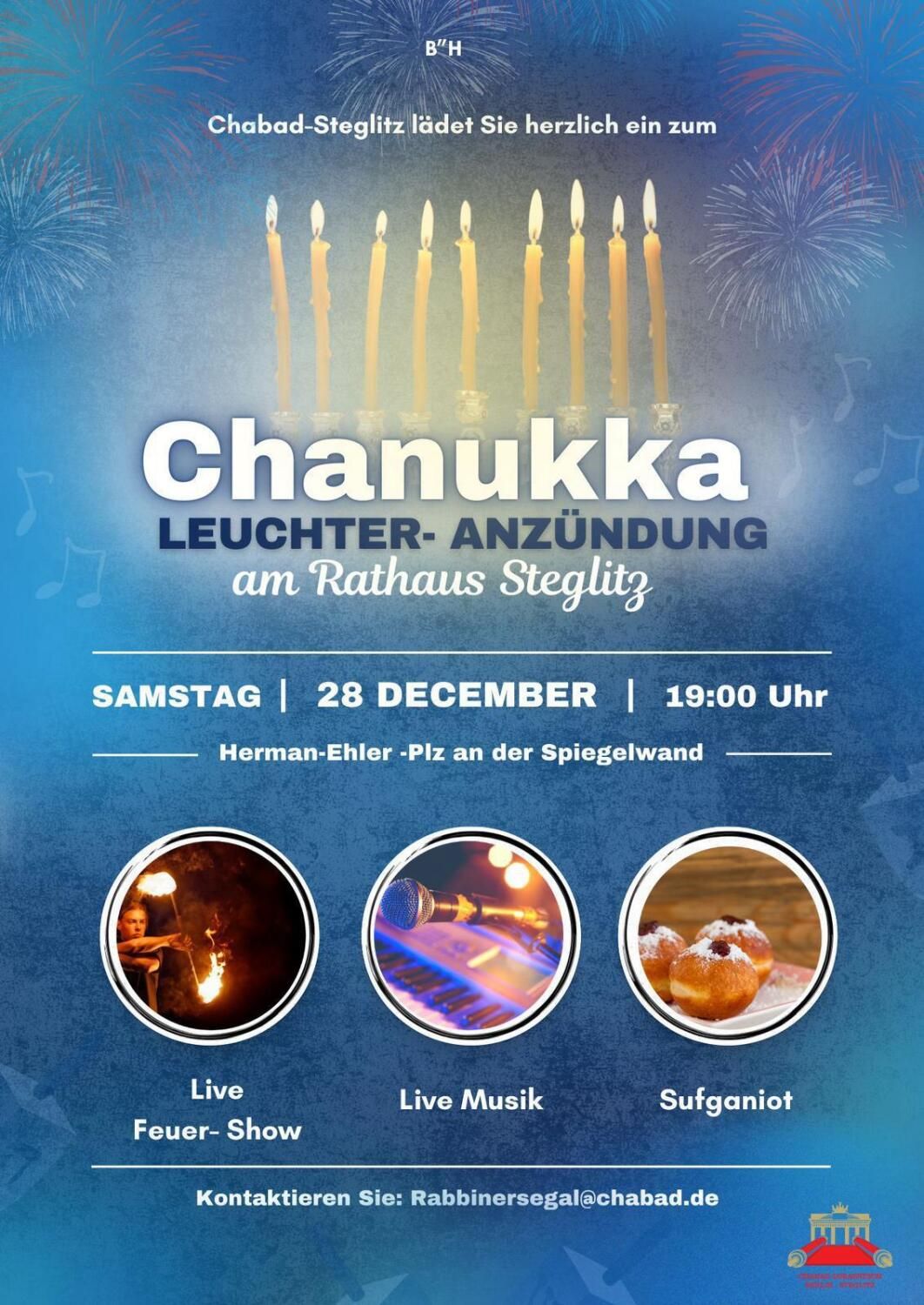 Einladung zum Chanukka-Lichterzünden am 28. Dezember 2024 auf dem Hermann-Ehlers-Platz