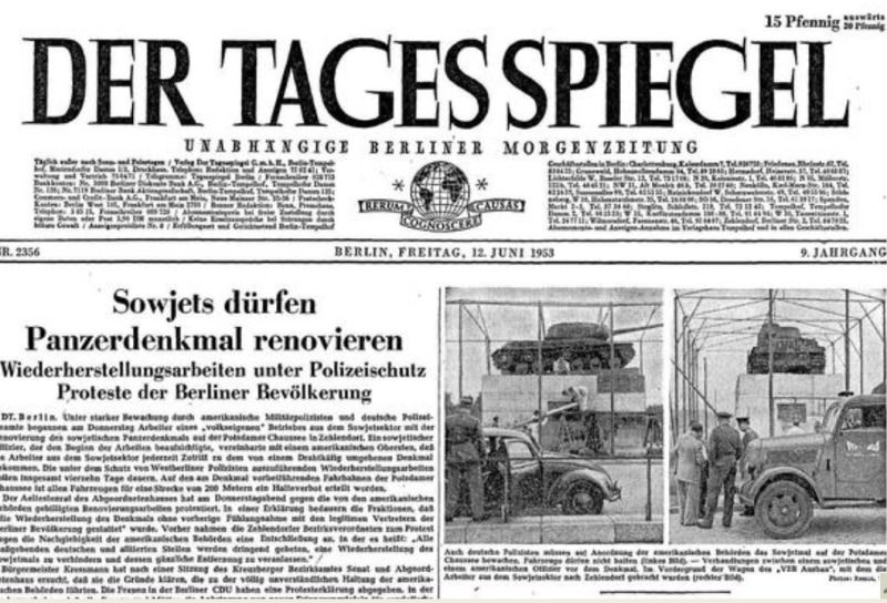 Sowjetisches Panzerdenkmal, das von 1945 bis 1955 in der Potsdamer Chaussee stand