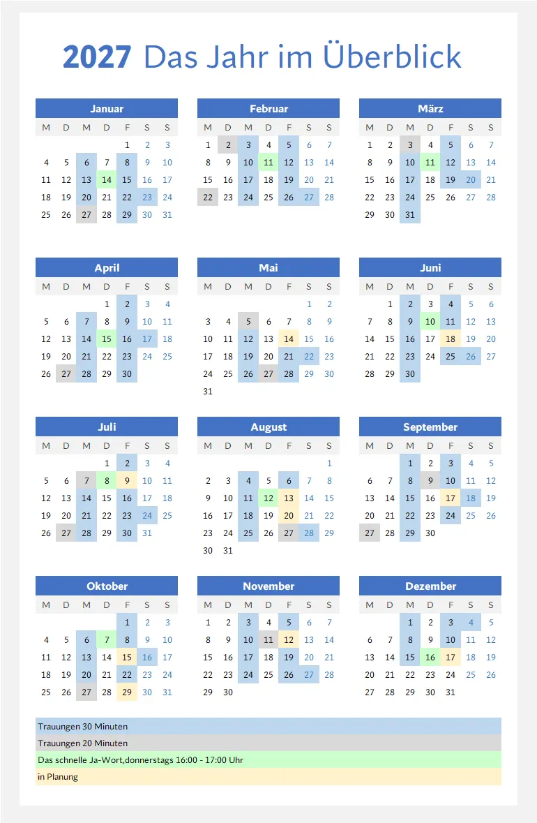 Trauungen Jahreskalender 2027