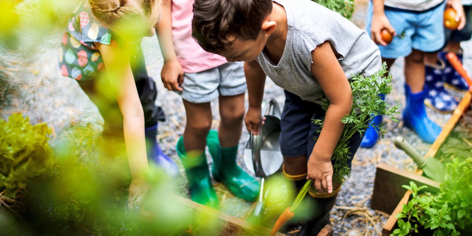 Kinder im Schulgarten
