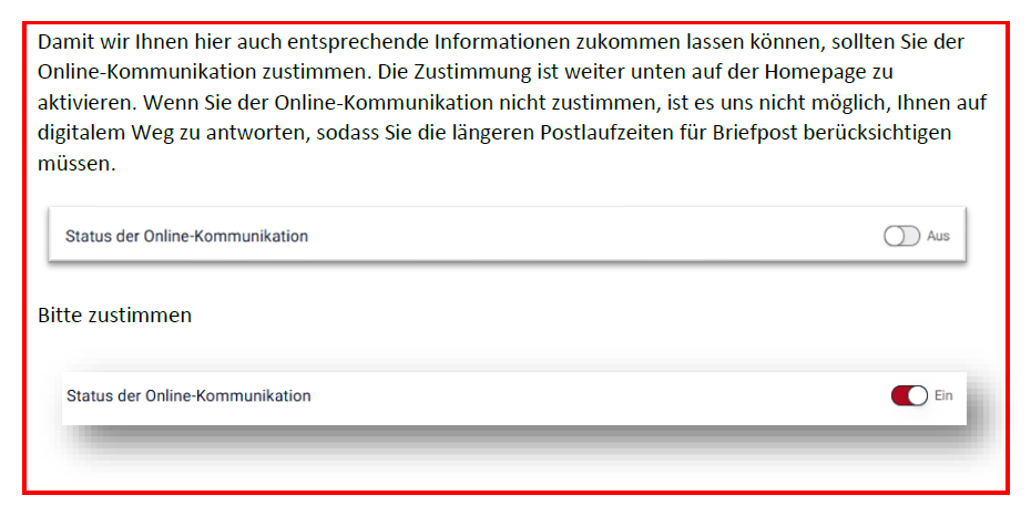 Hinweis zum Online Antrag