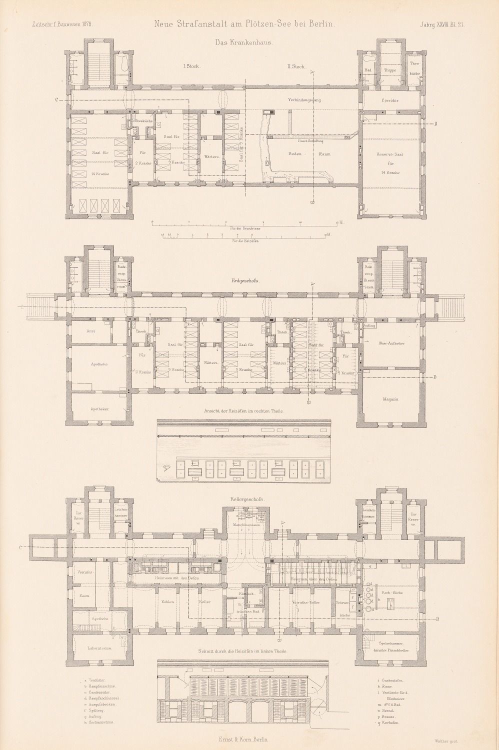 Spieker Paul (1826-1896): Strafgefängnis Plötzensee, Berlin-Charlottenburg. (Aus: Atlas zur Zeitschrift für Bauwesen, hrsg. v. G. Erbkam, Jg. 28, 1878)