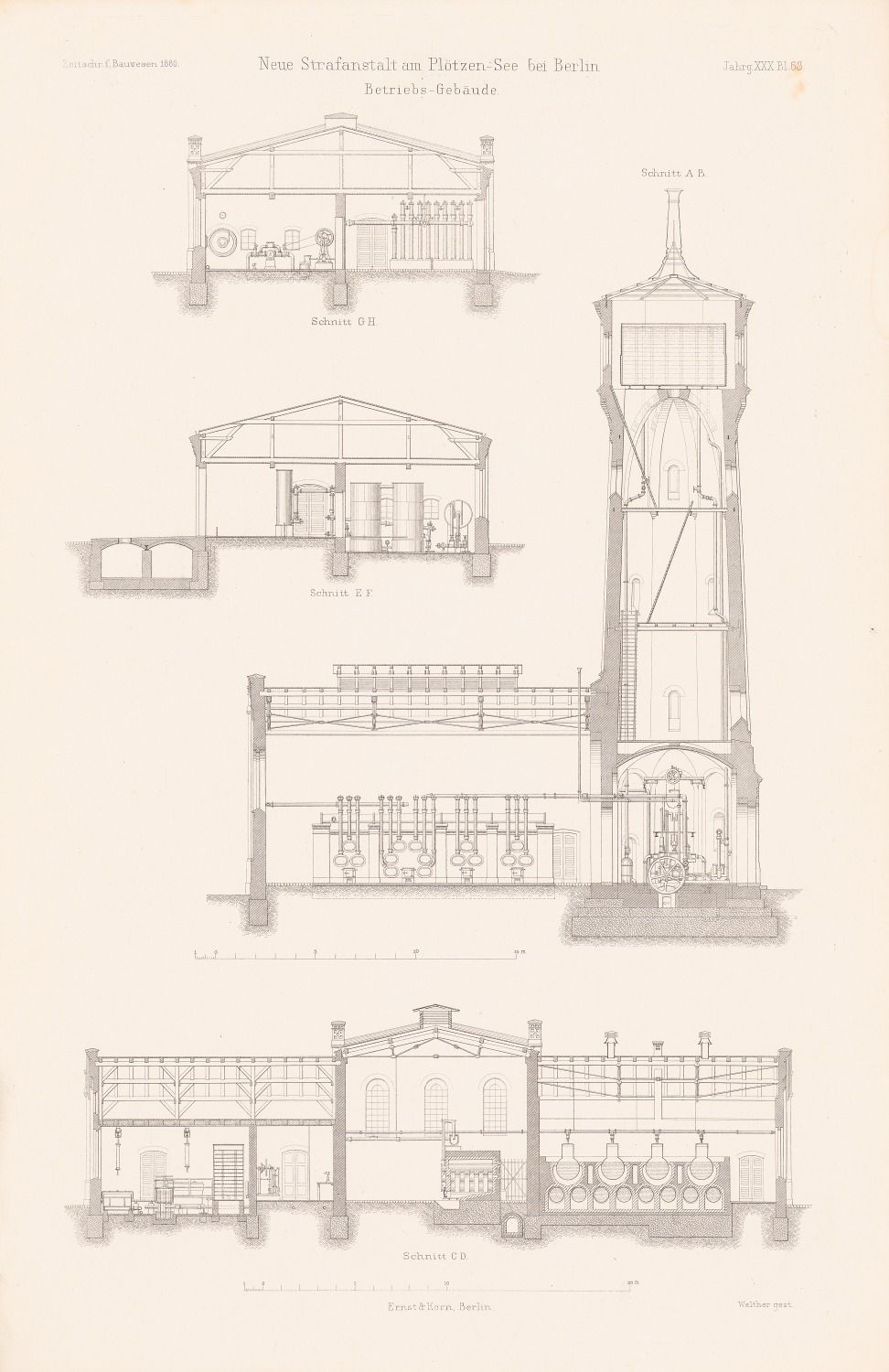 Spieker Paul (1826-1896): Strafgefängnis Plötzensee, Berlin-Charlottenburg. (Aus: Atlas zur Zeitschrift für Bauwesen, hrsg. v. G. Erbkam, Jg. 30, 1880)