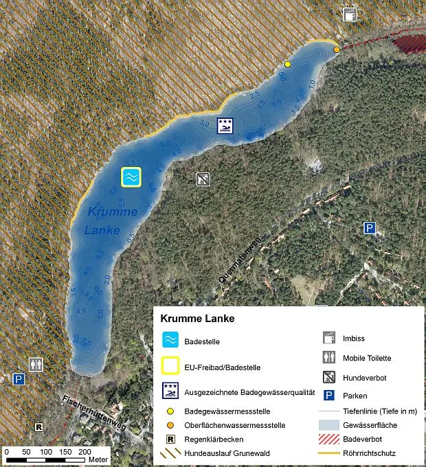 Abb. 2: Infrastruktur des Badegewässers Krumme Lanke