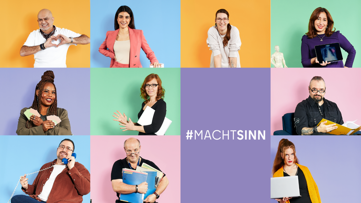 10 Mitarbeitende aus der Kampagne auf einer Bildkachel