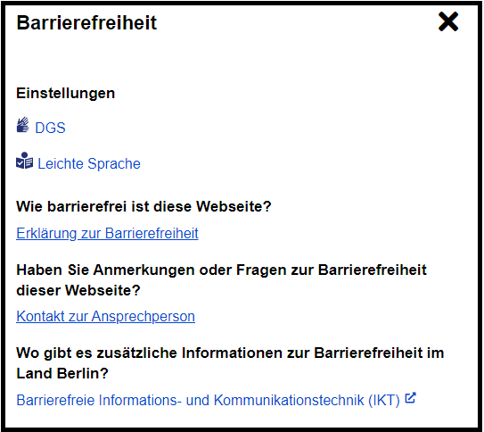 Menü Barriere-Freiheit