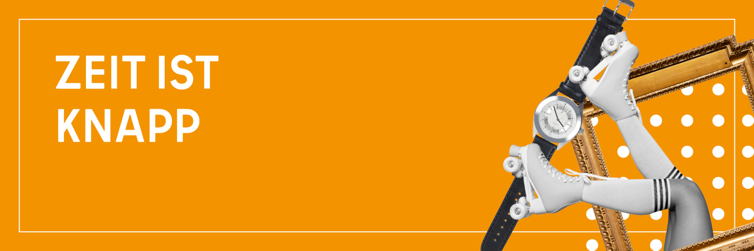 Headerbild des Mittendrin Projekts ZIK, Zeit ist knapp mit Bilderrahmen, Rollschuhen und Uhr