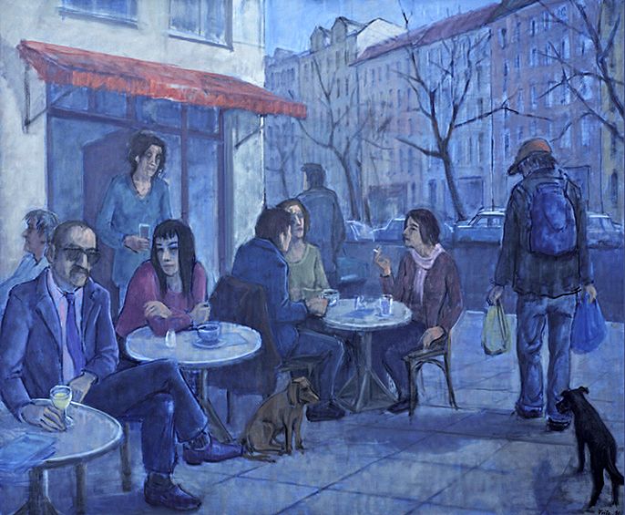 Peter-Fritz, Straßencafé, Öl auf Leinen 100x120cm, 2010