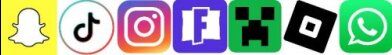 Icons von Snapchat, Tiktok, Instagram, Fortnite, Minecraft, Roblox und Whatsapp