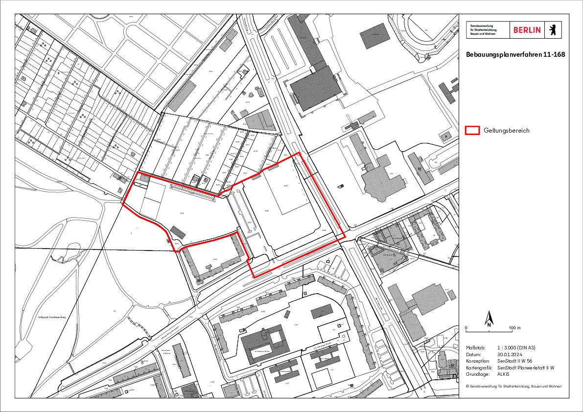Geltungsbereich Bebauungsplan 11-168 (Bild: Geoportal Berlin)