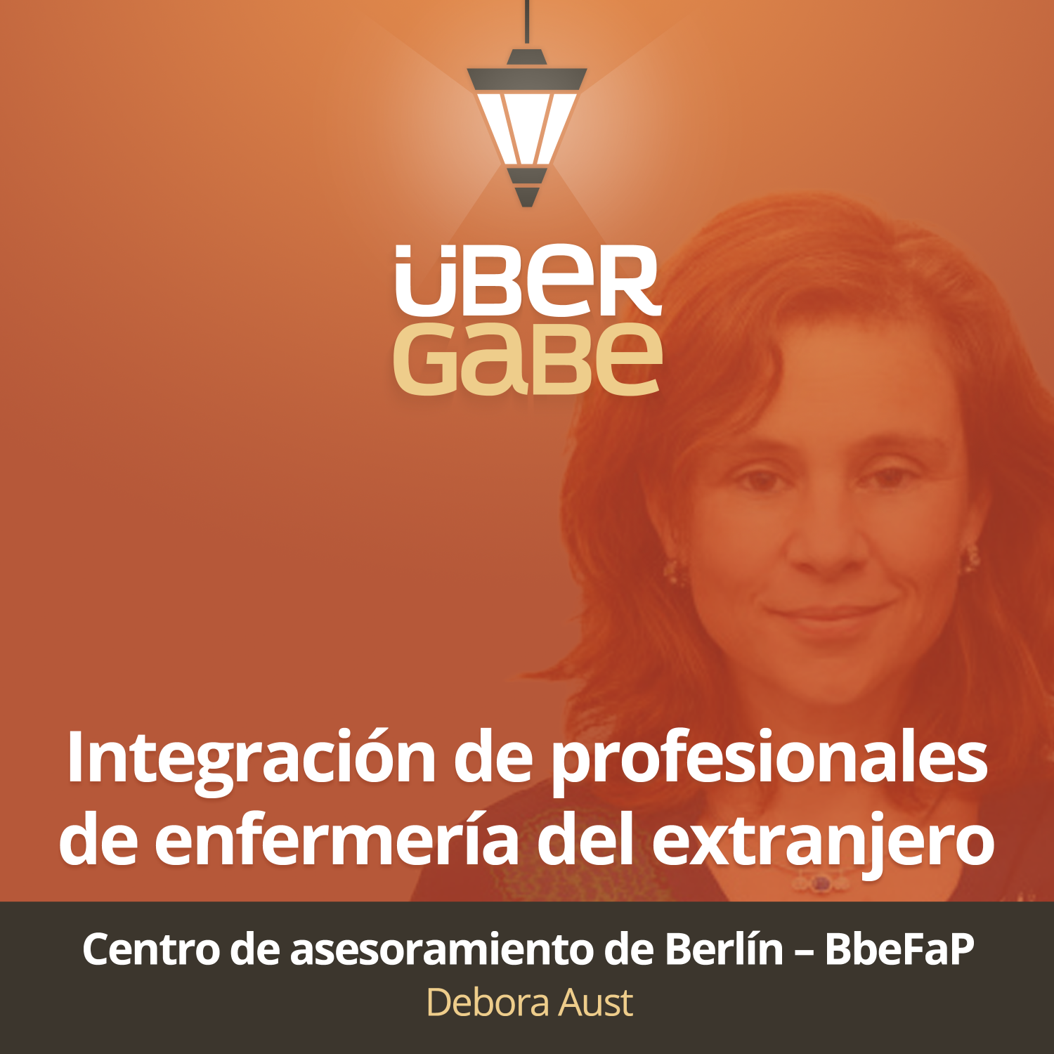 Grafik mit dem Porträt von Debora Aust, Leiterin der Berliner Beratungsstelle BBeFaP, zum Podcast "Übergabe" mit dem Thema "Integration von Pflegefachpersonen aus dem Ausland".