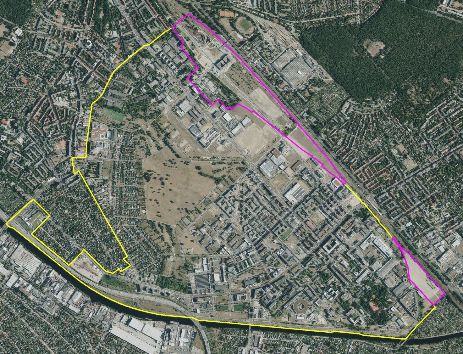 Entwicklungsbereich (gelb) und Ergänzungsbereiche (pink)
