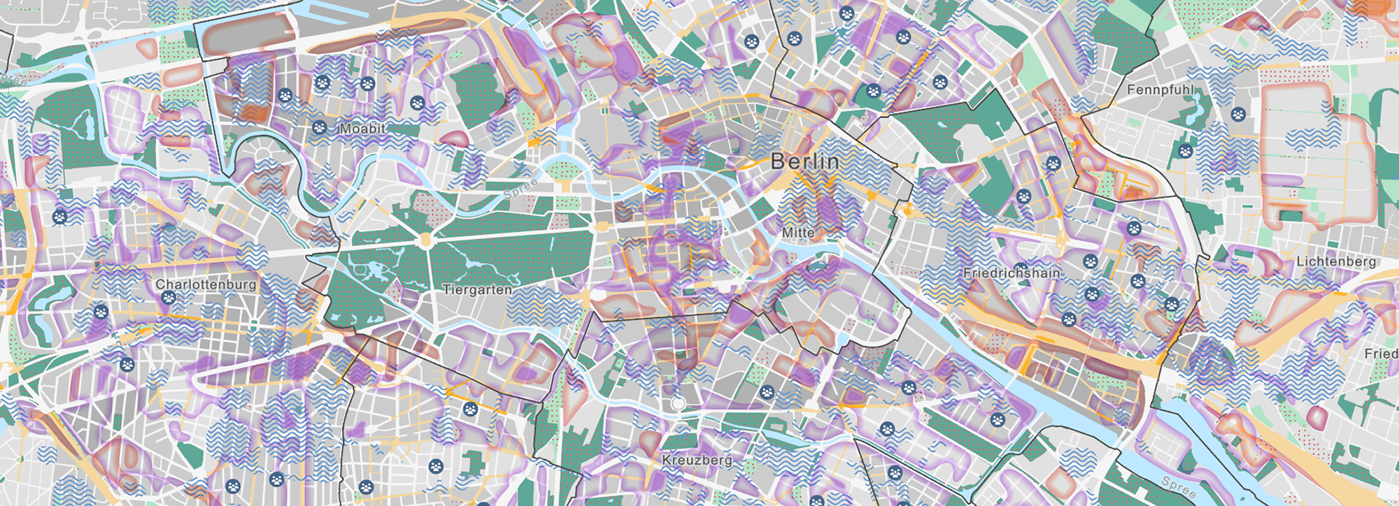 Hot-Spot-Karte Klimarisikoanalyse Berlin (Bild: GEO-NET Umweltconsulting GmbH / Karte: Geoportal Berlin)