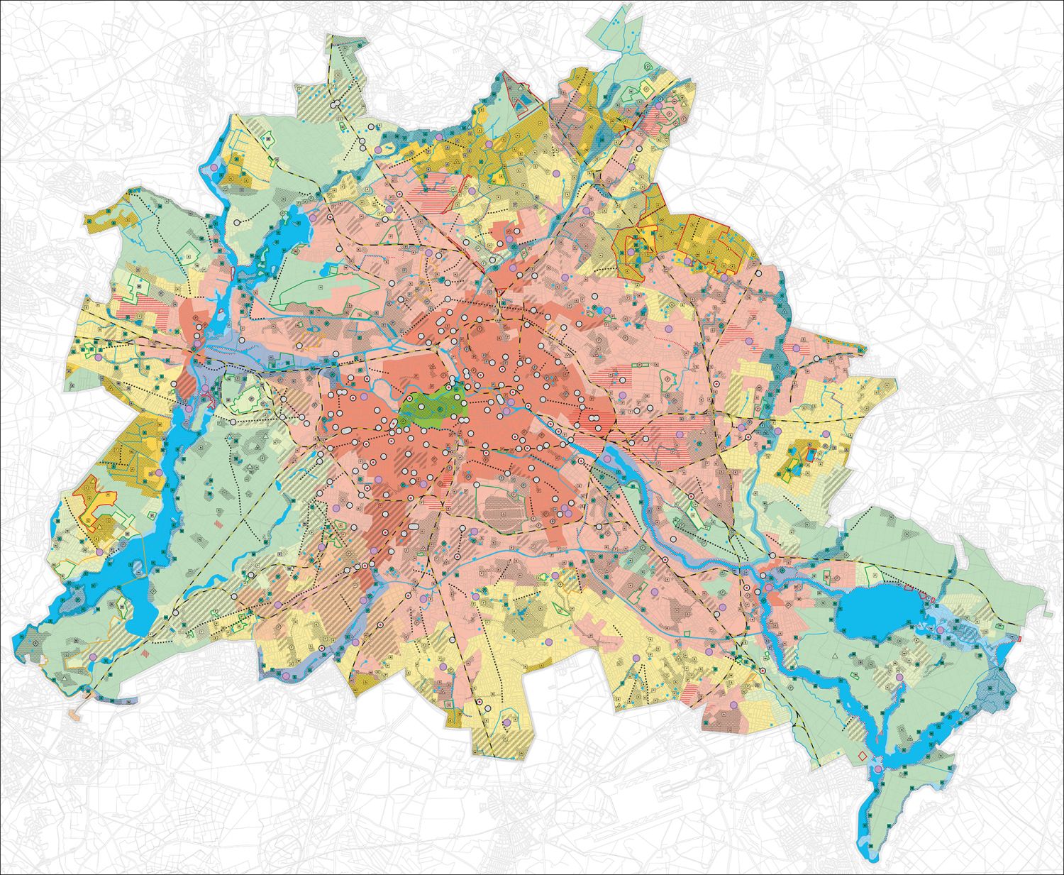 Programmplan Landschaftsbild, Kartendarstellung von Berlin mit unterschiedlich farbigen Flächen.