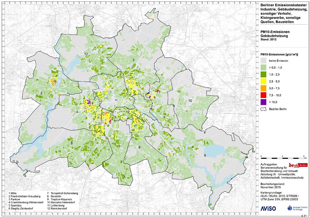 Feinstaub (PM10) - Emissionen aus Hausbrand in Berlin 2015