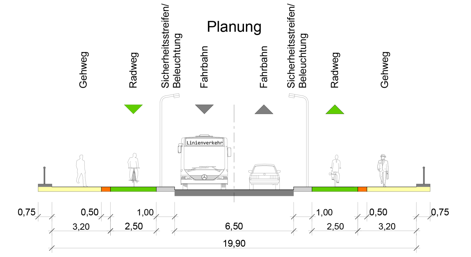 Fahrbahnquerschnitt im Bereich der Hellersdorfer Brücken, Neubau (Bild: SenUMVK)