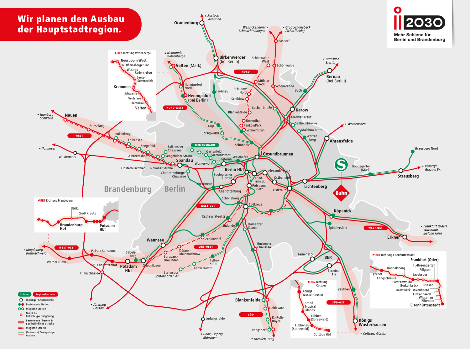 Projekt i2030: Infografik zu den Teilprojekten im Bahnnetz der Hauptstadtregion (Bild: VBB Verkehrsverbund Berlin-Brandenburg )