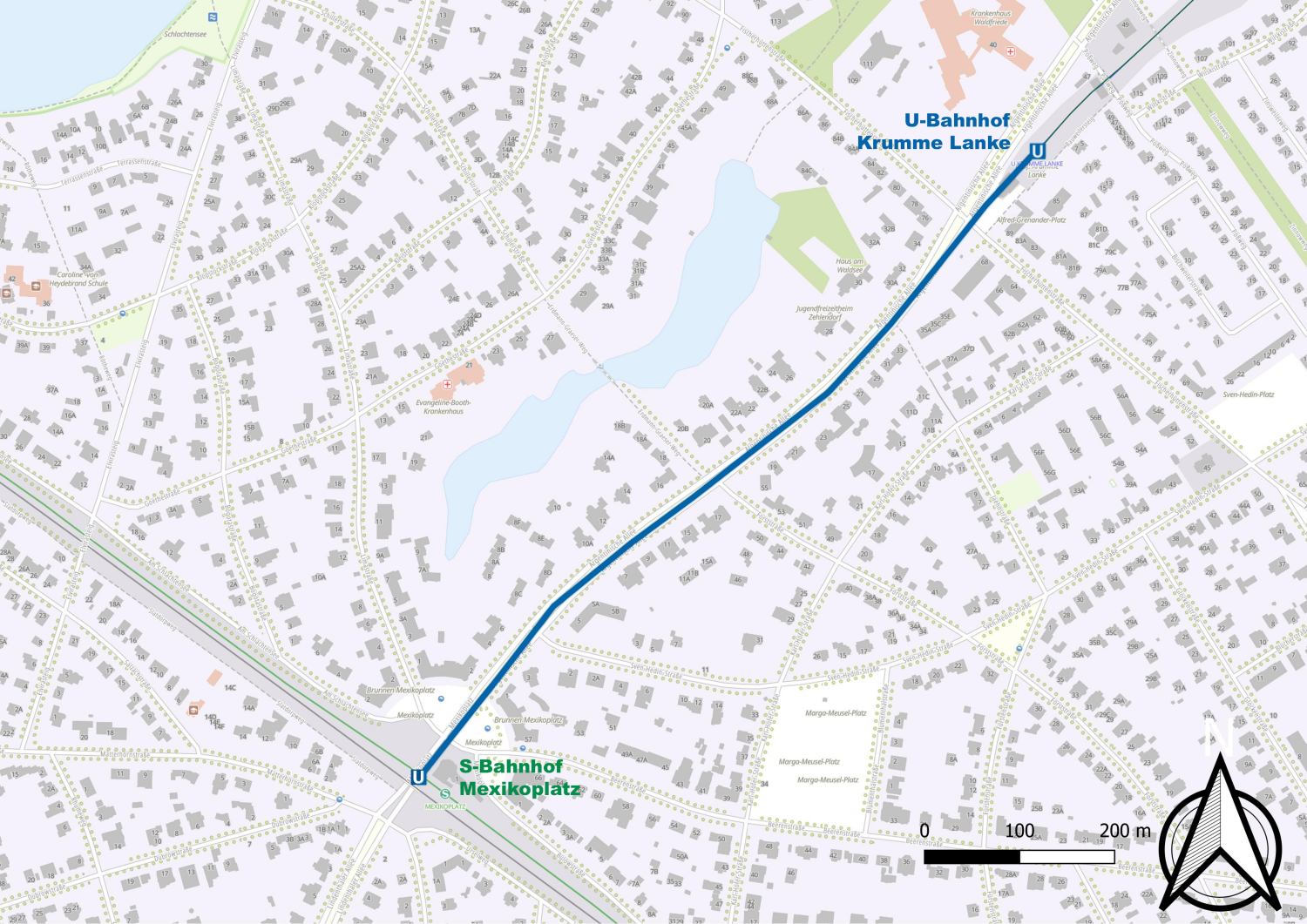 U3 Verlängerung Krumme Lanke – Mexikoplatz (Bild: SenMVKU / Kartengrundlage: Geoportal Berlin, K5 - Farbausgabe )