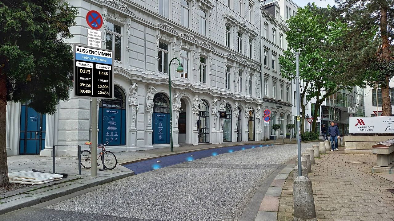Das Prinzip der „smarten“ Parkbucht SmaLa in Hamburg ließe sich in der Art auch für Reisebusse in Berlin übersetzen. (Bild: BWI Hamburg 2025)
