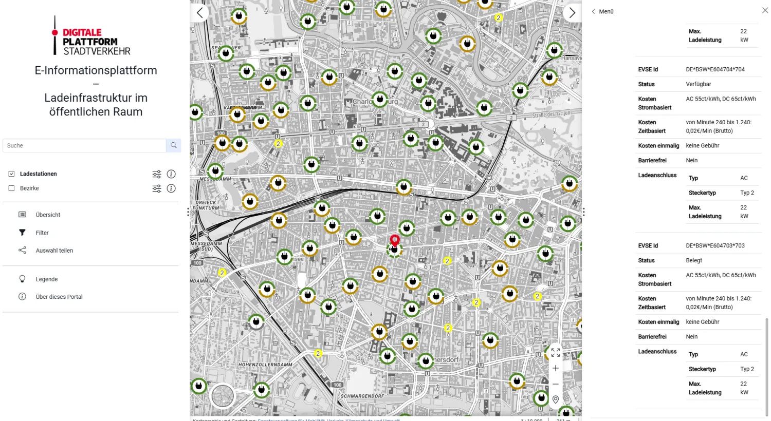 Voransicht E-Informationsplattform zur Ladeinfrastruktur im öffentlichen Raum (Bild: SenMVKU)