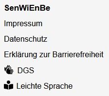 SenWiEnBe wichtige Links im Footer