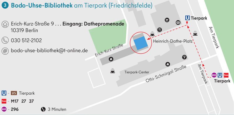 Kartenausschnitt mit Wegbeschreibung zur Bodo-Uhse-Bibliothek