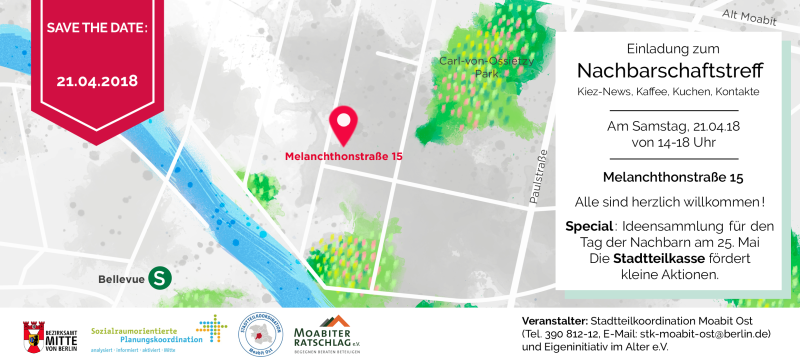 Einladung zum Nachbarschaftstreff am 21. April im Treff Melanchthonstr. 15