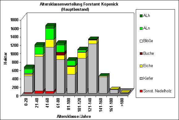 Abb. 11: Altersklassenverteilung Forstamt Köpenick (Hauptbestand)