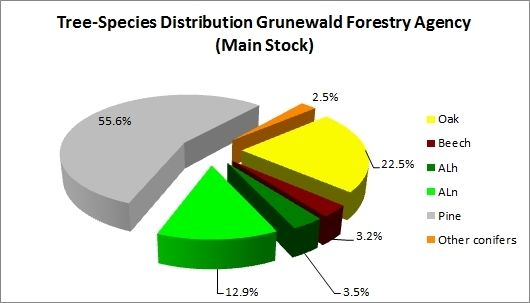 Fig. 8: Tree Species Distribution, Grunewald Forestry Agency (Main Stock)