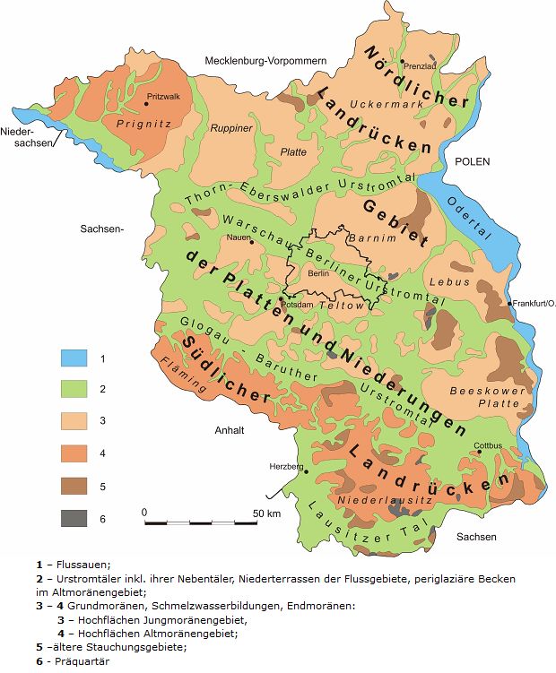 Abb. 1: Geologisch-morphologische Gliederung von Brandenburg und Berlin