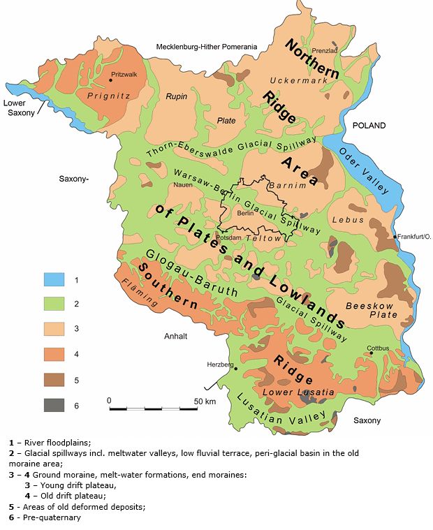 Fig. 1: Geological-morphological structure of Brandenburg and Berlin