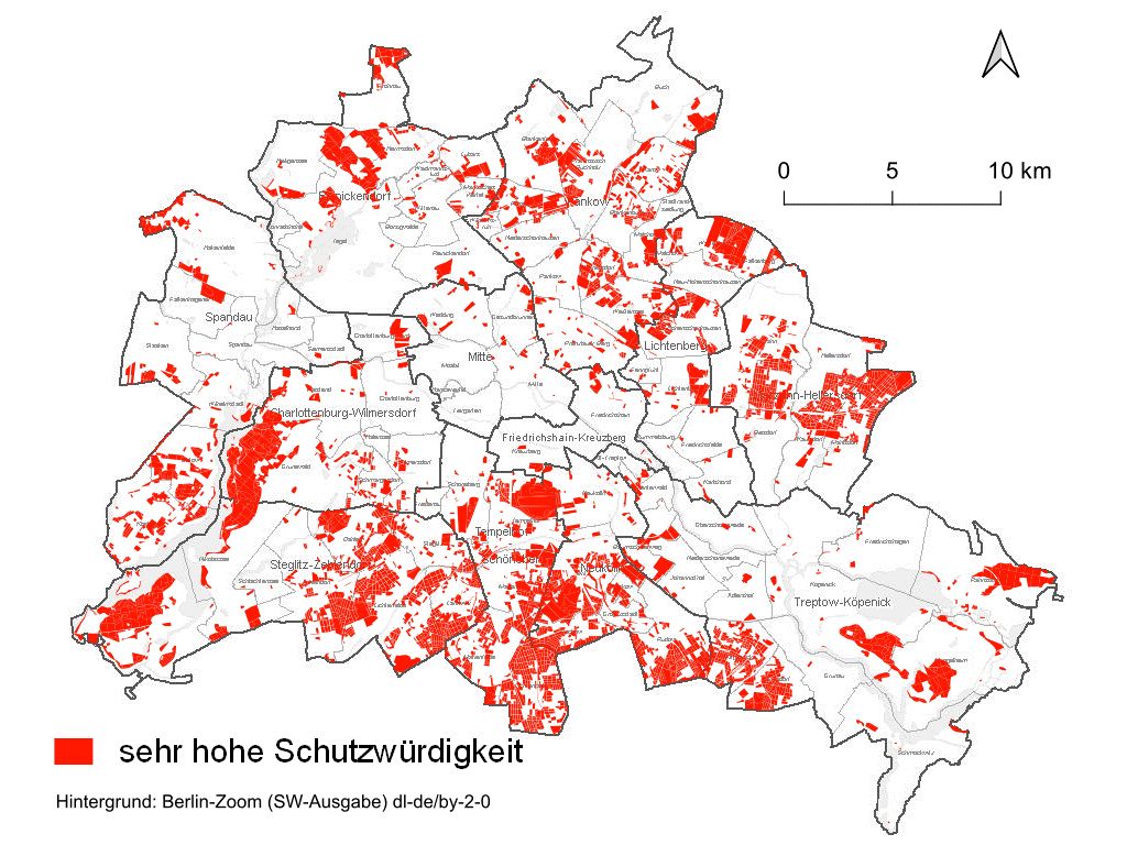 Abb. 10: Flächen der Kategorie „Sehr hohe Schutzwürdigkeit“ (Bild: Umweltatlas Berlin)