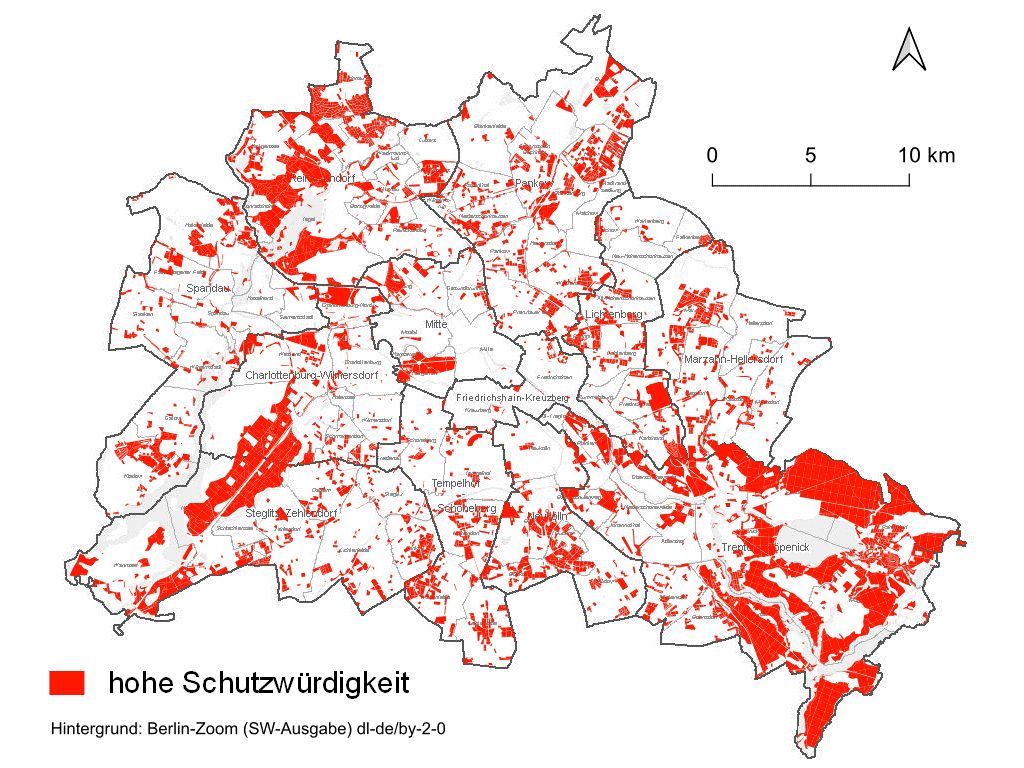 Abb. 11: Flächen der Kategorie „Hohe Schutzwürdigkeit“ (Bild: Umweltatlas Berlin)