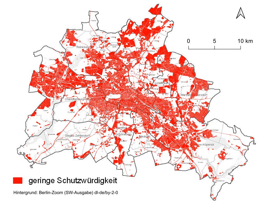 Abb. 13: Flächen der Kategorie „Geringe Schutzwürdigkeit“ (Bild: Umweltatlas Berlin)