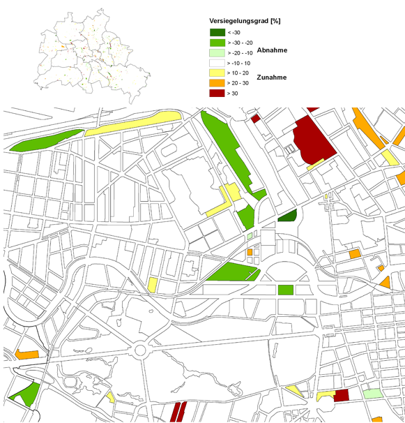Abb. 8: Veränderungskartierung der Versiegelung zwischen 2005 und 2011