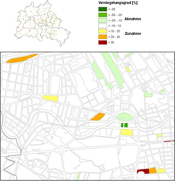 Abb. 8: Veränderungskartierung der Versiegelung zwischen 2011 und 2016 (das Ergebnis steht auch als PDF-Dokument zur Verfügung)