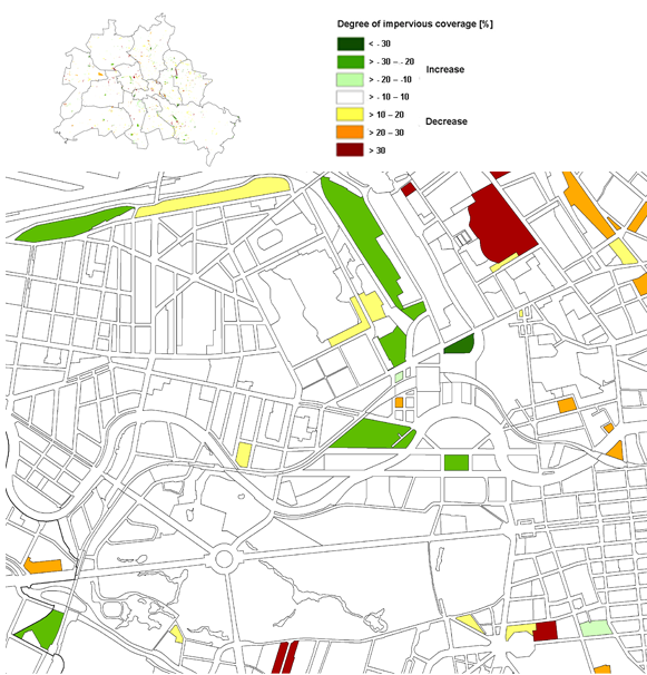 Figure 8: Map of Changes in Impervious Coverage between 2005 in 2011