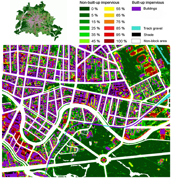 Fig. 6: Uncorrected degrees of impervious coverage (grid data) - intermediate results of rule-based classification