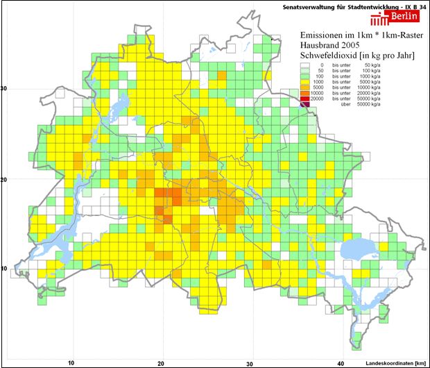 Abb. 4: Schwefeldioxidemissionen aus dem Hausbrand 2005