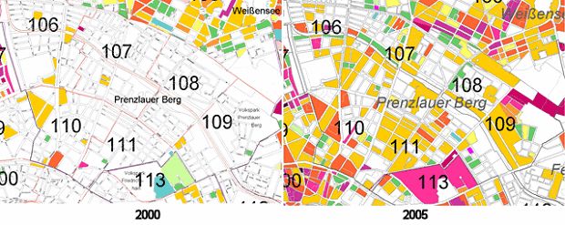 Fig. 13: 2000/2005 use of fuel oil in Prenzlauer Berg (block areas)