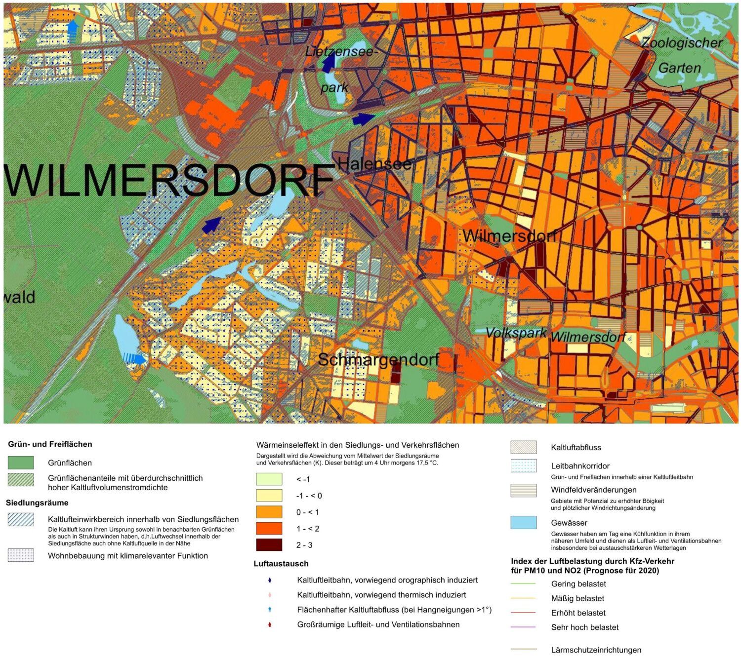 Aussagen der zusammenfassenden Klimaanalysekarte im Übergangsbereich Forst Grunewald – City West in Charlottenburg-Wilmersdorf
