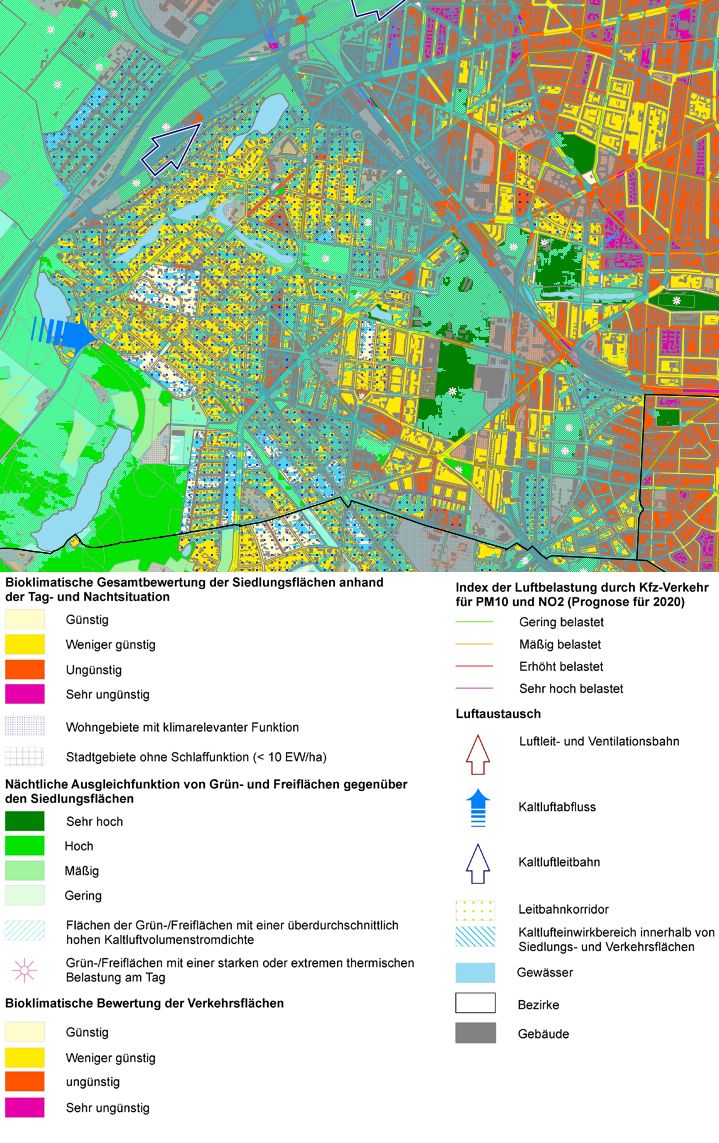 Aussagen der Hauptkarte zur Planungshinweiskarte Stadtklima im Übergangsbereich Forst Grunewald – City West in Charlottenburg-Wilmersdorf