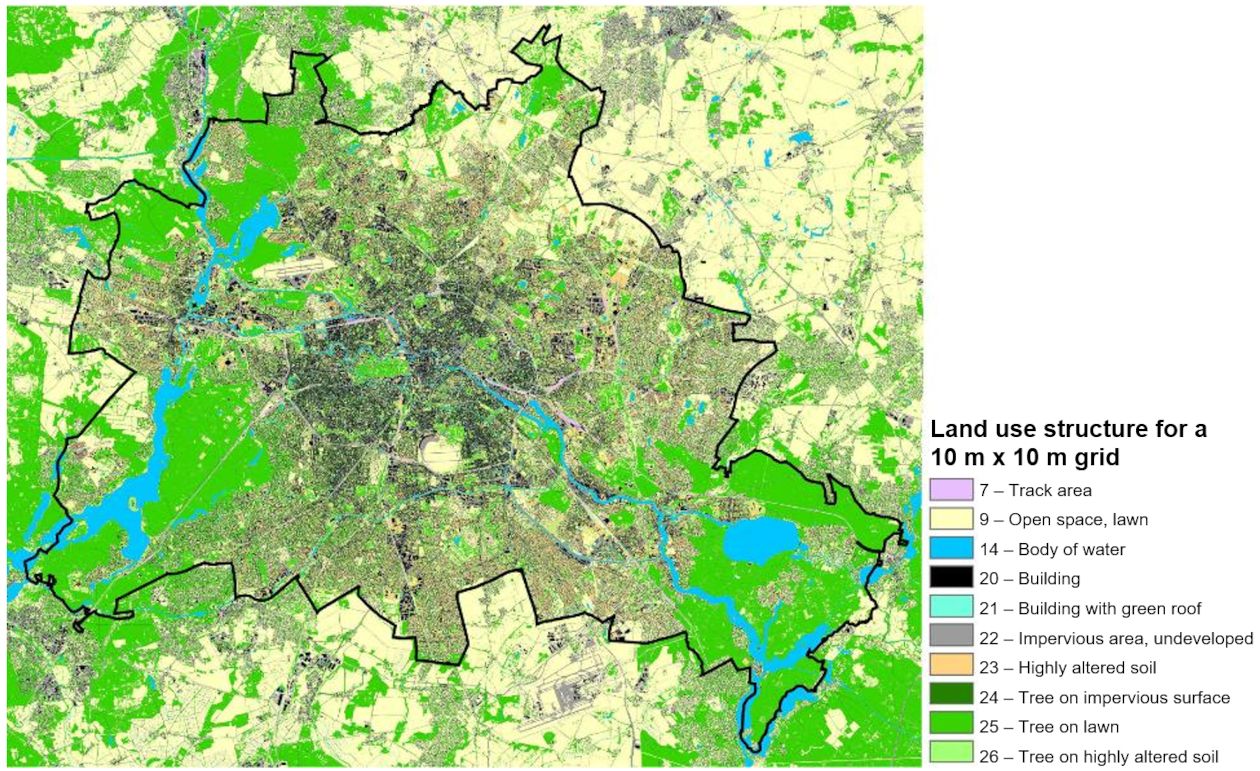 Fig. 7: Spatial extent and land use structure in the transitional area between Forst Grunewald and City West (Charlottenburg-Wilmersdorf)